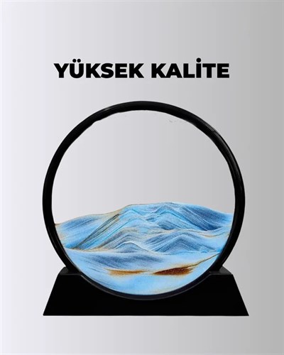 Rahatlatıcı Kum Sanatı – Yuvarlak Cam Çerçeveli Hareketli Kum Resmi, Ofis ve Ev İçin Etkileşimli Masaüstü Süs