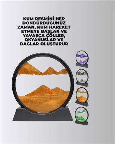 Rahatlatıcı Kum Sanatı – Yuvarlak Cam Çerçeveli Hareketli Kum Resmi, Ofis ve Ev İçin Etkileşimli Masaüstü Süs