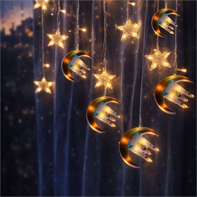 Ramazan LED Perde Lamba 3m Fişli Eklemeli Hilal Cami Yıldız