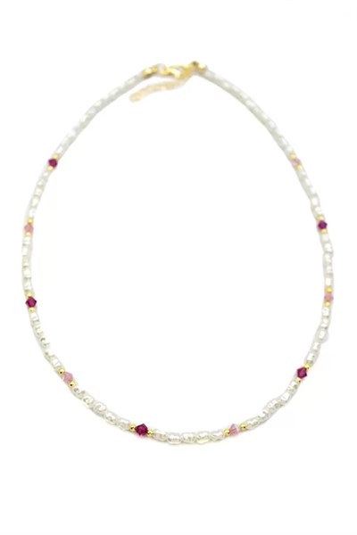 Renkli Boncuklu İnci Kolye - Fuşya