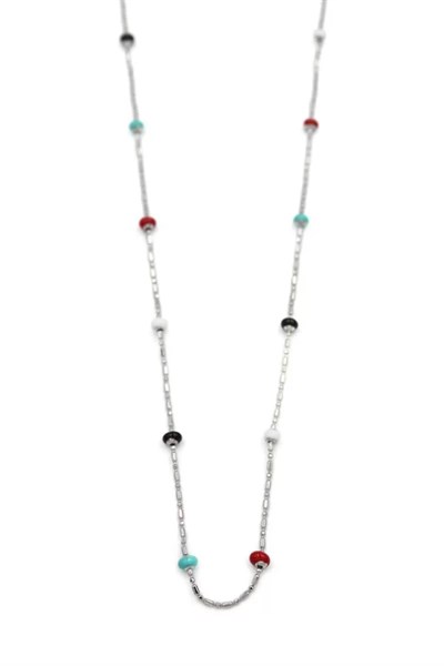 Renkli Boncuklu Zincir Kolye - Gümüş