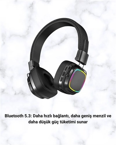 Renkli Işık Efektli Bluetooth 5.3 Müzik Kulaklığı