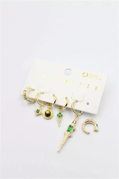 Renkli Taşlı Set Küpe - Altın