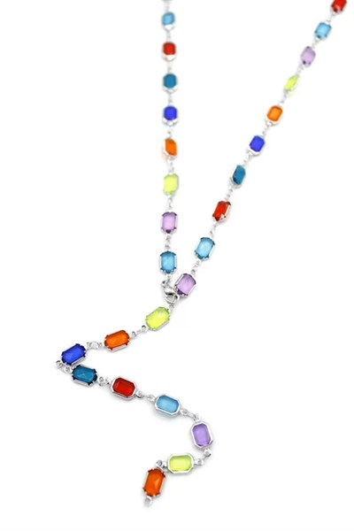 Renkli Taşlı Y Kolye - Gümüş