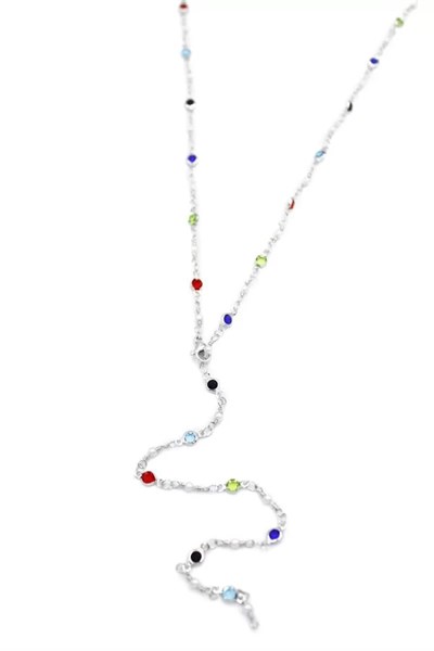 Renkli Taşlı Y Kolye - Gümüş