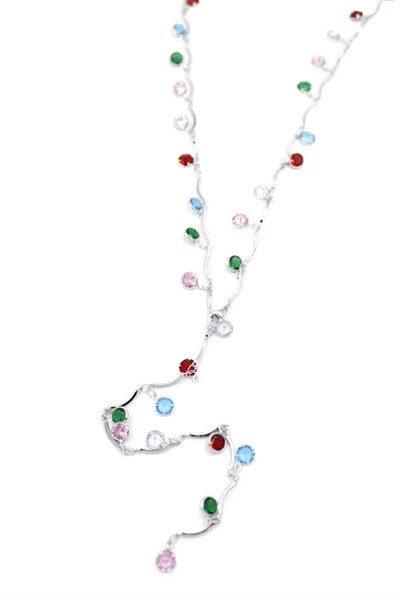 Renkli Taşlı Y Kolye - Gümüş