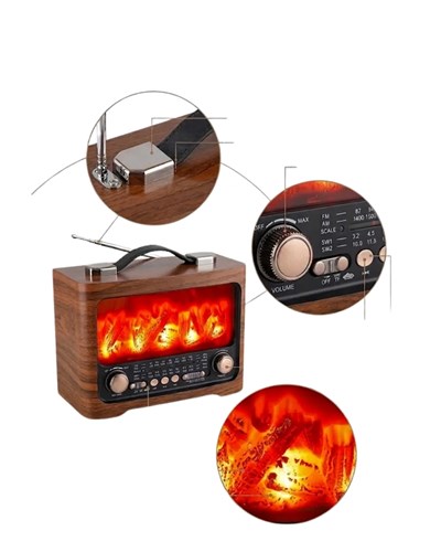 Retro Şömine Tasarımlı Bluetooth Hoparlör FM Radyo USB TF Kart Müzik Çalar