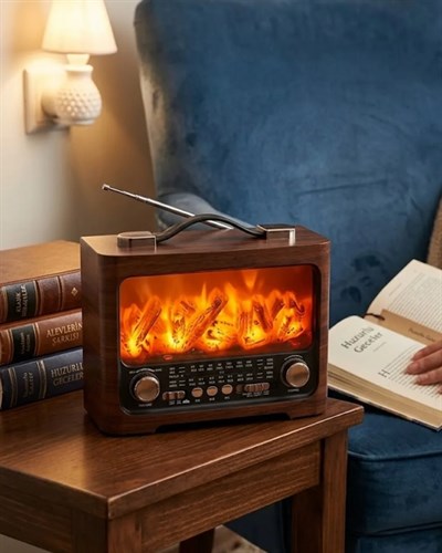 Retro Şömine Tasarımlı Bluetooth Hoparlör FM Radyo USB TF Kart Müzik Çalar