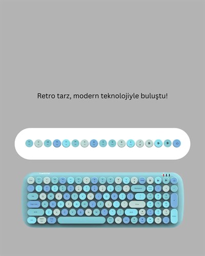 Retro Tarz Kablosuz Klavye Mouse Seti – 104 Tuşlu, Ergonomik Tasarım