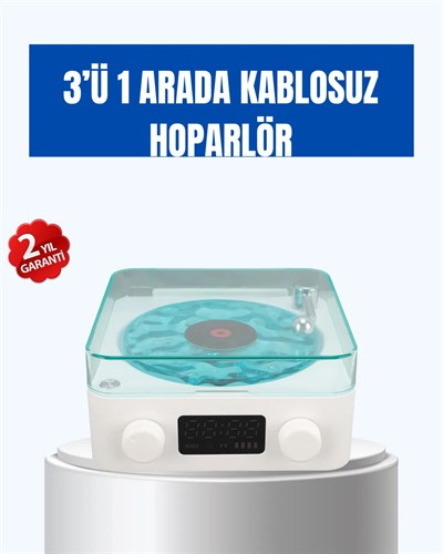 Retro Tasarımlı Gece Lambalı Bluetooth Hoparlör – Saat ve Pil Göstergeli