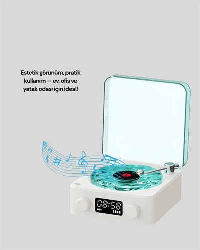 Retro Tasarımlı Gece Lambalı Bluetooth Hoparlör – Saat ve Pil Göstergeli