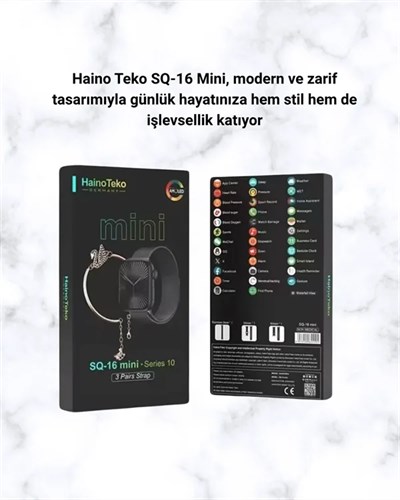 SQ-16 Mini Series 10 Akıllı Saat | Şık ve Hafif Tasarım, 3 Kordon Seçeneği