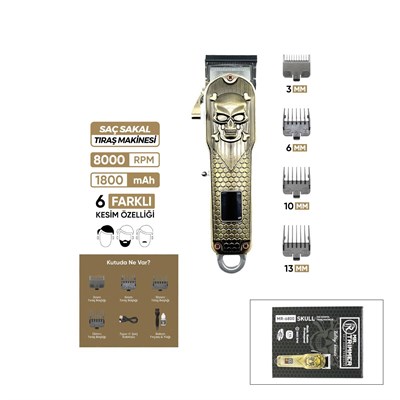 Saç ve Sakal Kesme Makinesi - Ayarlı Bıçak 0,1–0,5 mm, 8000 RPM