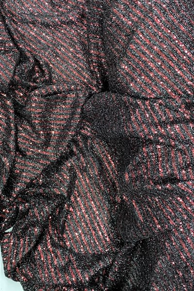 Sakallı Çizgili Pullu Kumaş  Pullu Payet Kumaş Abiye Nişan Düğün Siyah Bordo