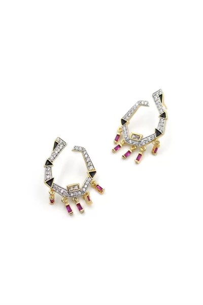 Sallantılı Taşlı Küpe - Kırmızı