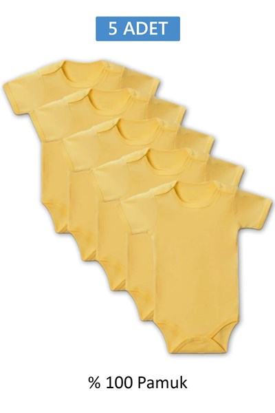 Sarı Yarım Kol Body Zıbın 2-7 YAŞ Çocuklar İçin (5 ADET) Alttan Çıtçıtlı Özel Gereksinimli