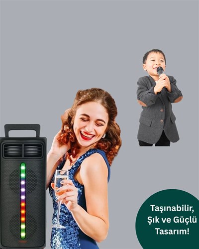 Şarjlı Işıklı Bluetooth Hoparlör | USB, AUX, TF Kart ve Radyo Destekli