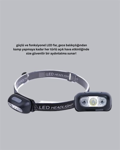 Şarjlı LED Kafa Feneri | 4 Modlu Akıllı Sensörlü Far | Su Geçirmez IPX5 Kamp ve Balıkçı Lambası