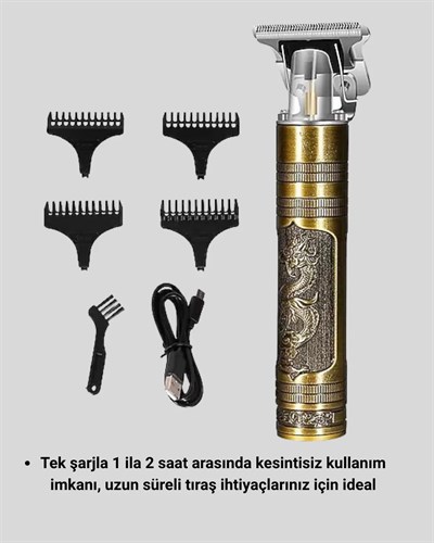 Şarjlı T Bıçaklı Saç ve Sakal Tıraş Makinesi – 3 Başlıklı, Güçlü Motorlu, 2 Saat Kullanım