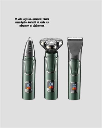 Şarjlı ve Kablosuz 3 Başlıklı Profesyonel Bakım Seti – Saç, Sakal, Burun ve Kulak Düzeltici