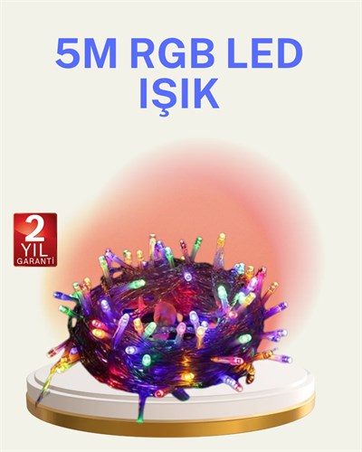 Şeffaf Kablolu 50 Ampullü 5 Metre LED Işık Dekoratif Aydınlatma
