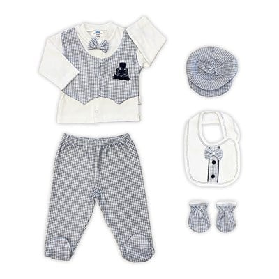 Sema Baby Papyonlu Lüks 5 Parça Hastane Çıkışı Zıbın Seti – Lacivert