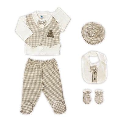 Sema Baby Papyonlu Lüks 5 Parça Hastane Çıkışı Zıbın Seti – Ekru