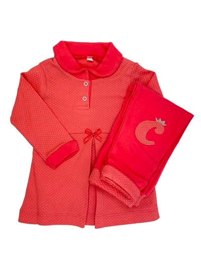 Sema Baby Puantiyeli Elbise 2li Takım 12 Ay  - Nar Çiçeği