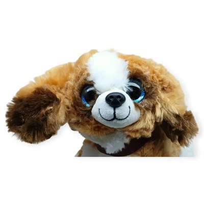 Sesli Peluş Yatan Köpek 25 cm - Kahve Beyaz