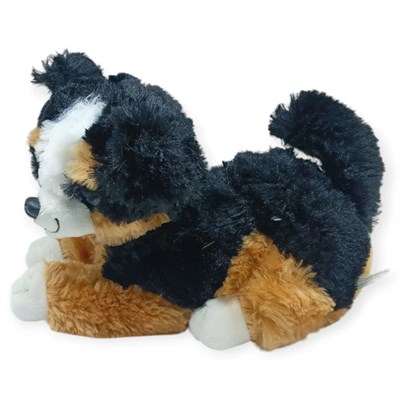 Sesli Peluş Yatan Köpek 25 cm - Siyah Kahve