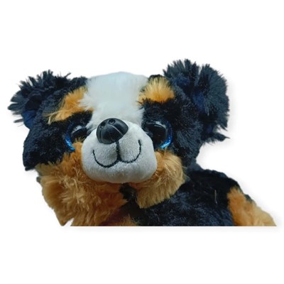 Sesli Peluş Yatan Köpek 25 cm - Siyah Kahve