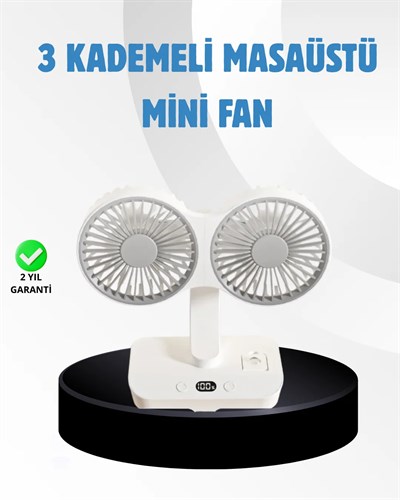 Sessiz Çalışan USB Şarjlı Çift Kafalı Masaüstü Fan – Ev ve Ofis İçin