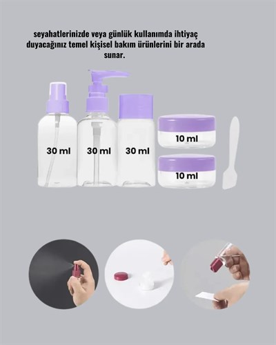 Seyahat Banyo Seti 5 Parça Şeffaf Taşıma Çantalı 30 ml