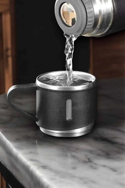 Şık ve Dayanıklı 3 Bardaklı Termos Seti Uzun Süre Isı Koruma Özellikli