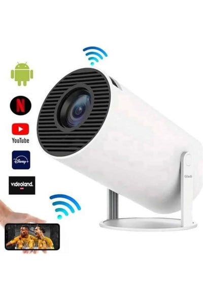 Sinema Projektörü Android HDMI USB WİFİ Ses Çıkışlı Ayaklı Projeksiyon Taşınabilir