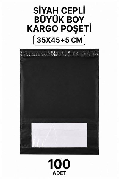 Siyah Cepli Büyük Boy Kargo Poşeti 35x45+5 Cm 100 Adet