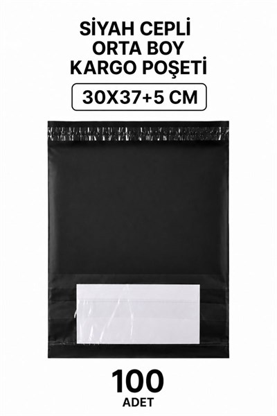 Siyah Cepli Orta Boy Kargo Poşeti 30x37+5 Cm 100 Adet