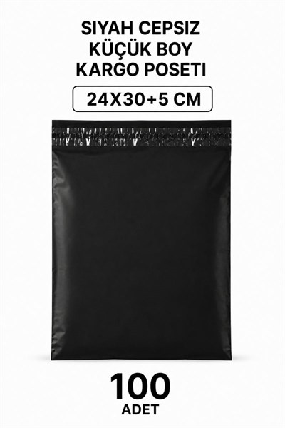 Siyah Cepsiz Küçük Boy Kargo Poşeti 24x30+5 Cm 100 Adet