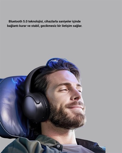 Siyah Kablosuz Bluetooth Kulaklık 300 mAh Hızlı Şarj Katlanabilir Pedli