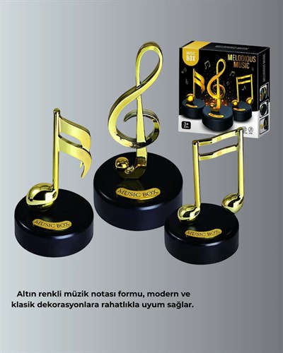 Sol Anahtarı Figürlü Dönen Müzik Kutusu Altın Renk Dekoratif