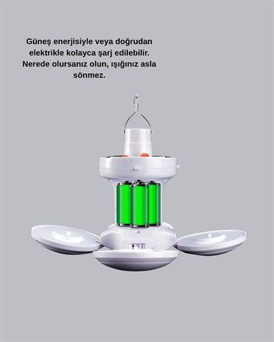 Solar Güneş Enerjili ve USB Şarjlı 5 Kanatlı LED Kamp Lambası
