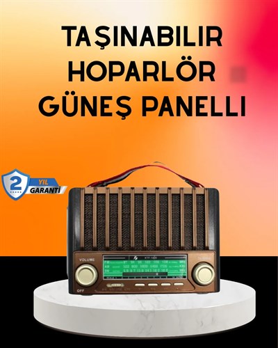 Solar Şarjlı Taşınabilir Radyo Bluetooth Hoparlör USB SD Destekli