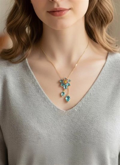 Swr Çiçek Kolye - Turkuaz