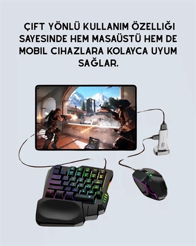 Tak-Çalıştır Mobil Oyun Ekipmanları Seti – Klavye Mouse Dahil
