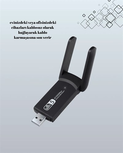 Tak-Çalıştır Özellikli Çift Bant WiFi Adaptör – 1200 Mbps
