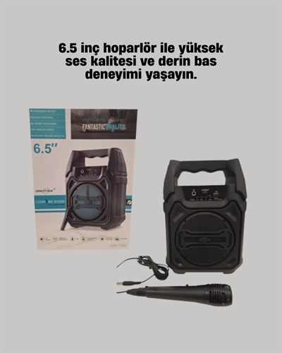 Taşınabilir 6.5” Bluetooth Hoparlör USB TF Kart Mikrofonlu Şarjlı Sistem