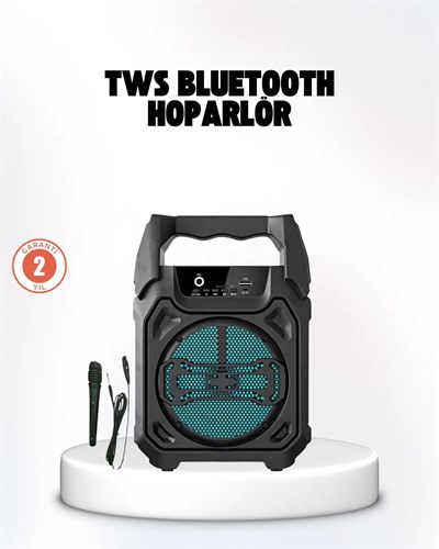 Taşınabilir 6.5” Bluetooth Hoparlör USB TF Kart Mikrofonlu Şarjlı Sistem