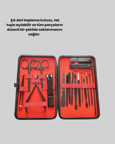 Taşınabilir Deri Kutulu 17 Parça Manikür Seti
