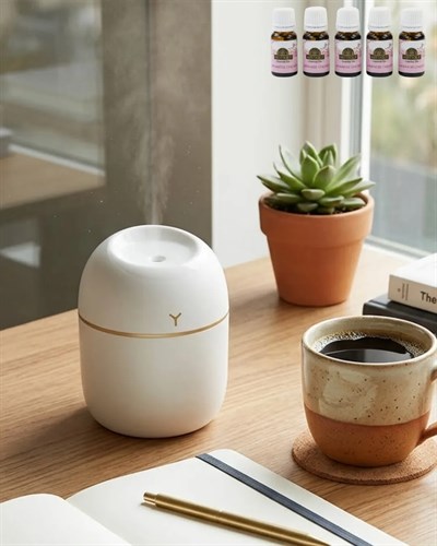 Taşınabilir Mini Nemlendirici 5 Esans Hediyeli Sessiz LED Işıklı Difüzör