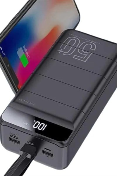 Taşınabilir Powerbank 50.000 mAh 4 Girişli Hızlı Şarj Led Göstergeli Fenerli Şarj